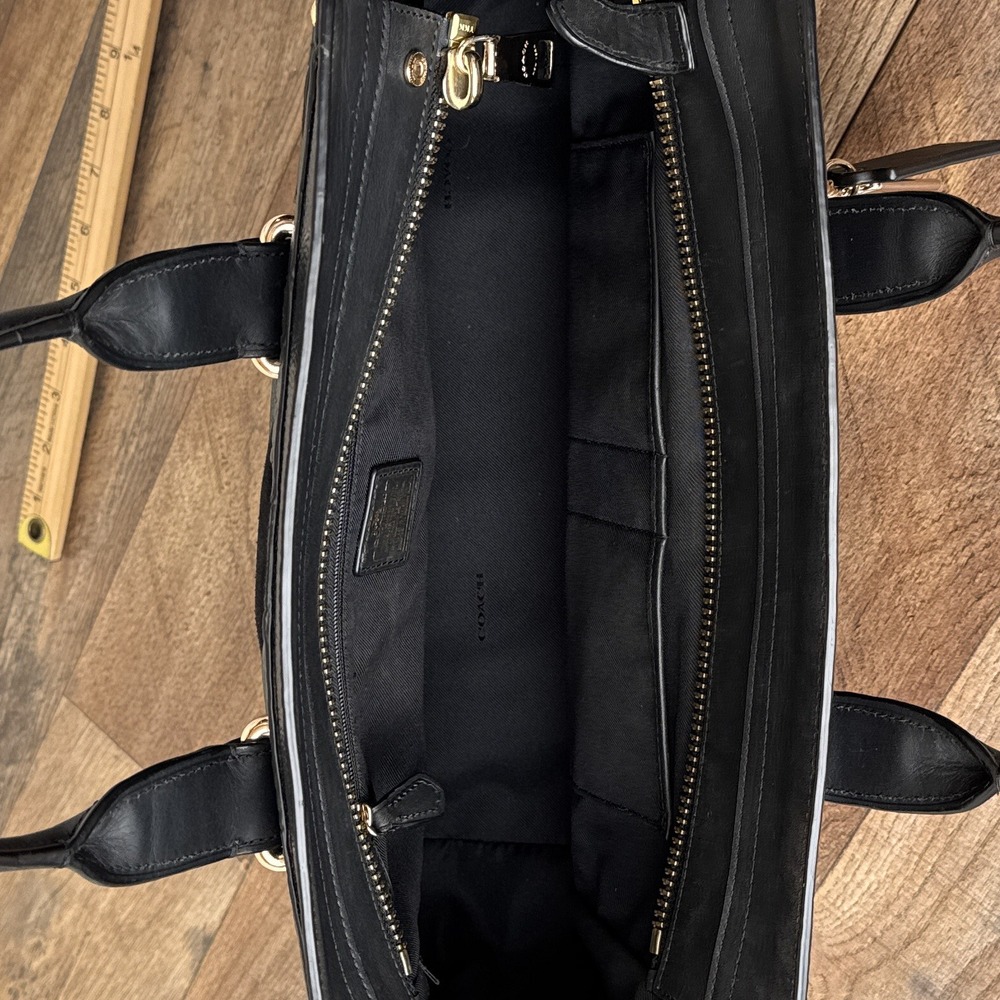 Coach Swagger in Patchwork Pebble Leather Satchell Handbag Black Gold Hardware - Picture 6 of 16